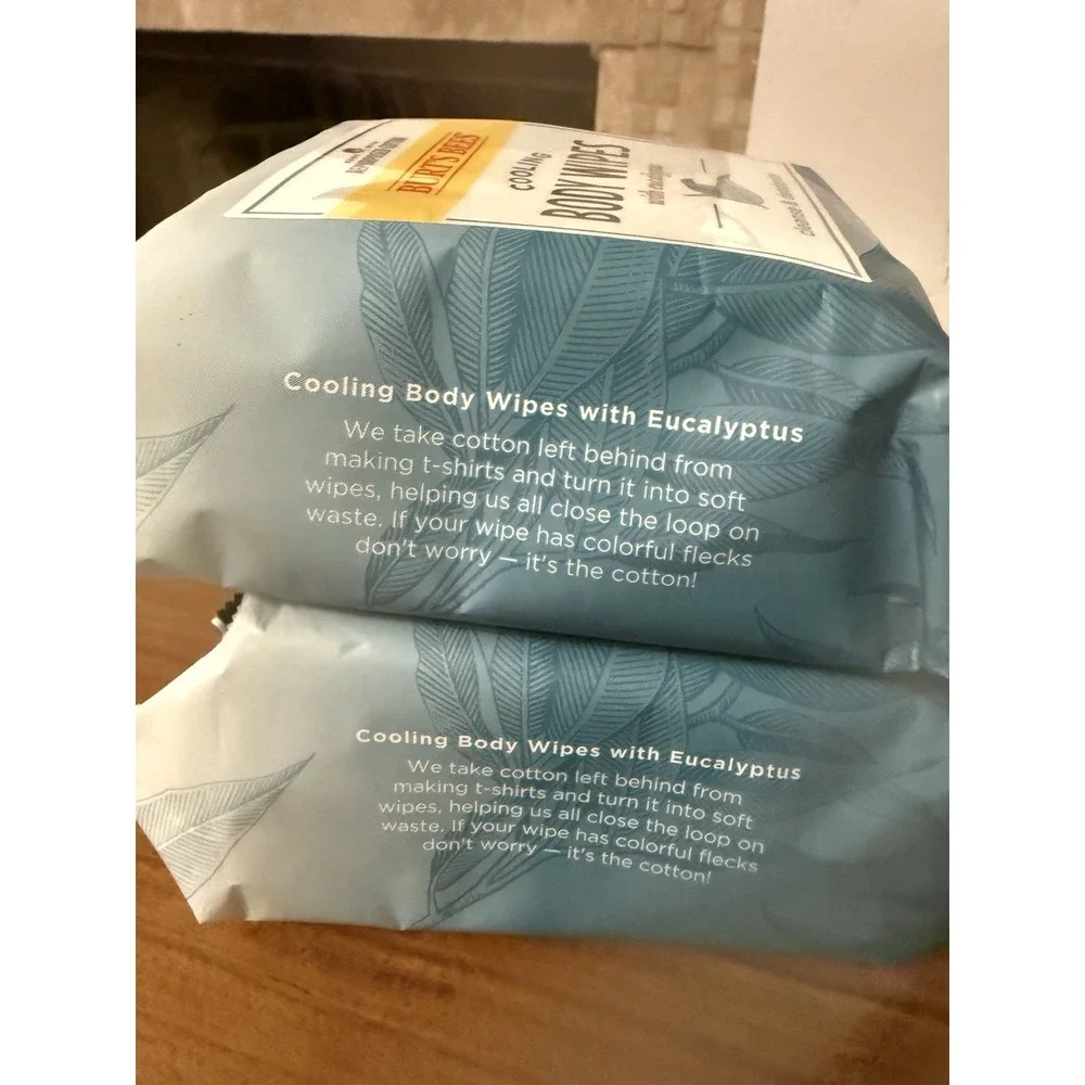 New Burts Bees Cooling Body Wipes Eucalyptus Cleanse Deodorize (2) pks 30 Ct Ea